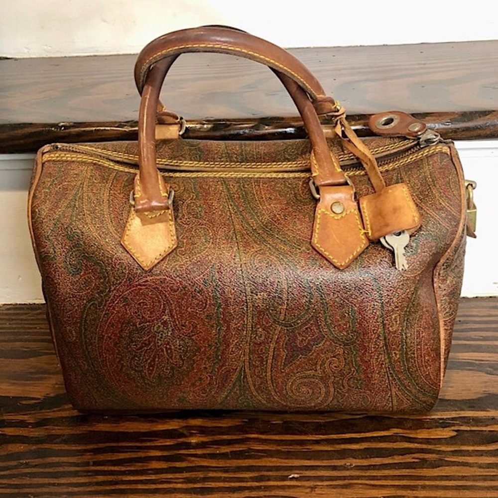 ETRO MILANO Red Paisley Speedy 20 Small Boston Travel Tote Bag Lock and Key